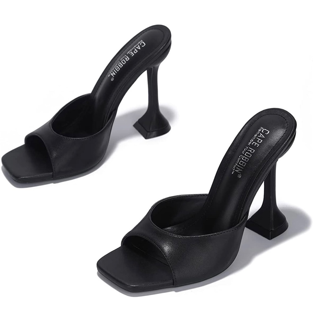 Black square toe heels
